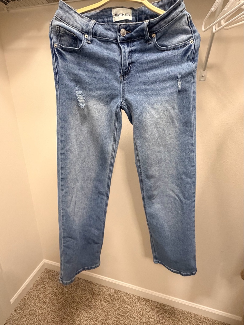 Light Wash Straight-Leg Jeans with Subtle Distress